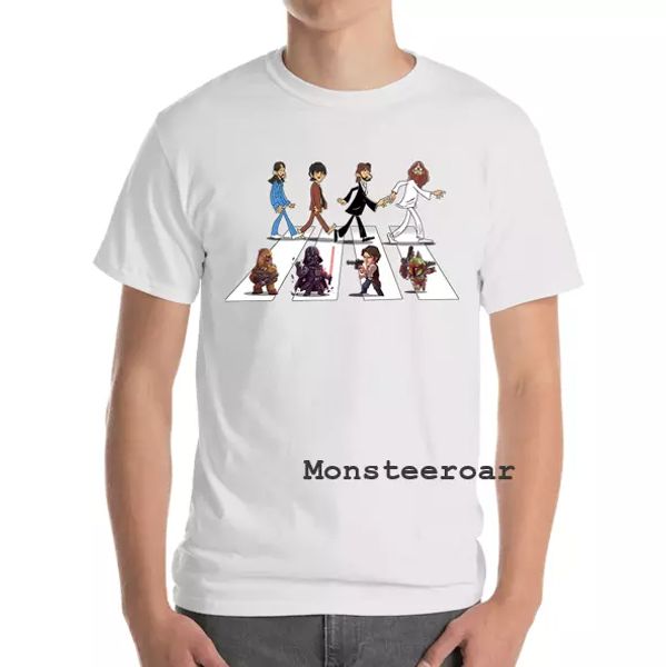 Space Wars Abey Road The Rock Album Cover Chibi Parody White T-Shirt S-6XL, White;black