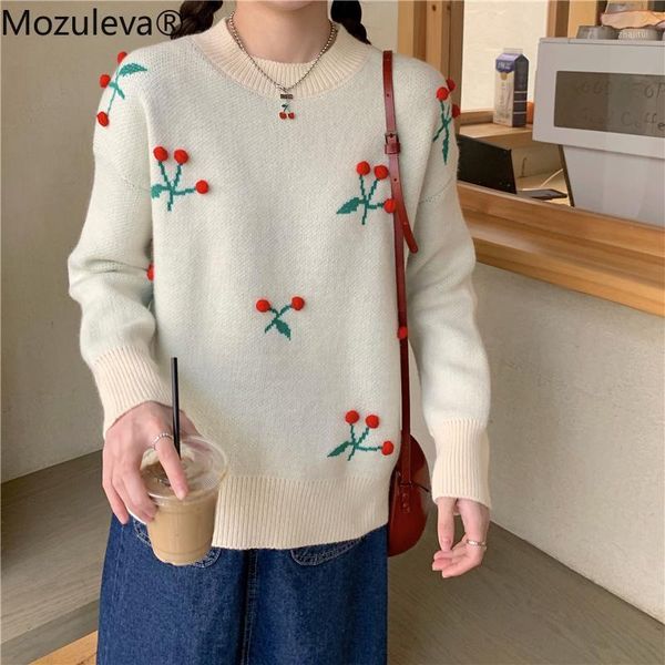 mozuleva 2021 spring winter sweet cute white cherry pattern knit women casual pullover loose sweater ladies oversize women's sweaters, White;black
mozuleva 2021 spring winter sweet cute white cherry pattern knit women casual pullover loose sweater ladies oversize women's sweaters, White;black