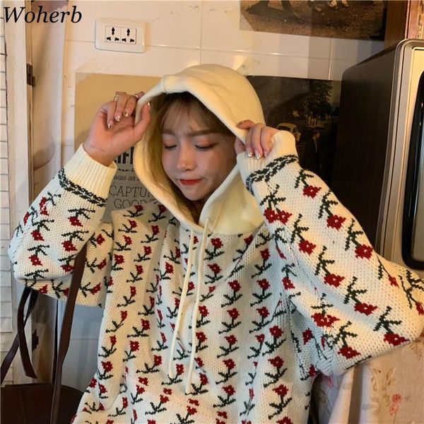 women's sweaters woherb korean sweet hooded womens embroidery floral oversized sweater long sleeve winter clothes loose pullover jumper, White;black
women's sweaters woherb korean sweet hooded womens embroidery floral oversized sweater long sleeve winter clothes loose pullover jumper, White;black