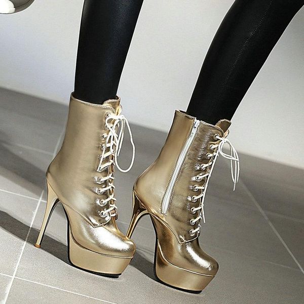 boots nice women fashion zipper ankle platform super high heel round toe autumn winter shoes gold, Black
boots nice women fashion zipper ankle platform super high heel round toe autumn winter shoes gold, Black