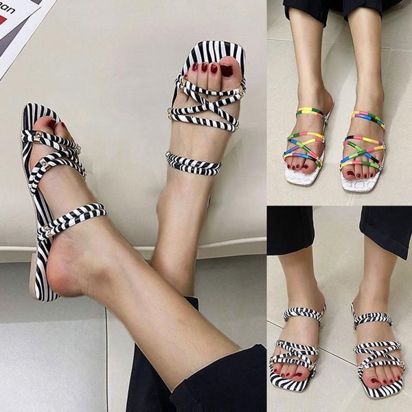 sandals summer women's with flat bottom and square head thin straps can be worn in two large size zapatos, Black
sandals summer women's with flat bottom and square head thin straps can be worn in two large size zapatos, Black