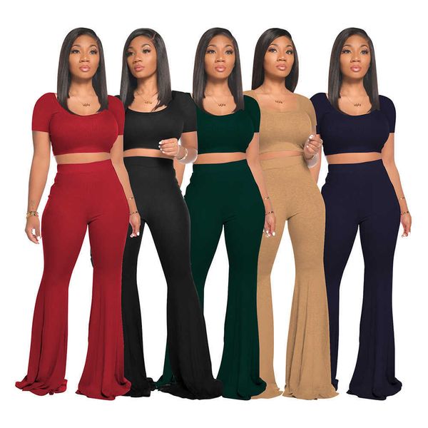 women's slim flared pants two piece set 5 solid color casual fashion short sleeve suit, White
women's slim flared pants two piece set 5 solid color casual fashion short sleeve suit, White