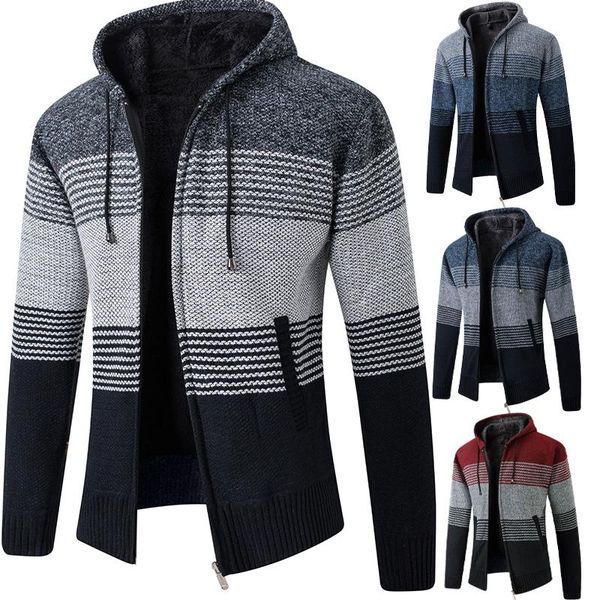 men's sweaters men sweater with a hood thick 2021 winter plus velvet to keep warm zipper patchwork male knitted cardigan student coat, White;black
men's sweaters men sweater with a hood thick 2021 winter plus velvet to keep warm zipper patchwork male knitted cardigan student coat, White;black