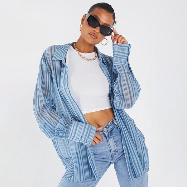 women's t-shirt sun-proof blouse women fashion see-through shirts stripe lapel long sleeves single-breasted loose coats streetwear, White
women's t-shirt sun-proof blouse women fashion see-through shirts stripe lapel long sleeves single-breasted loose coats streetwear, White