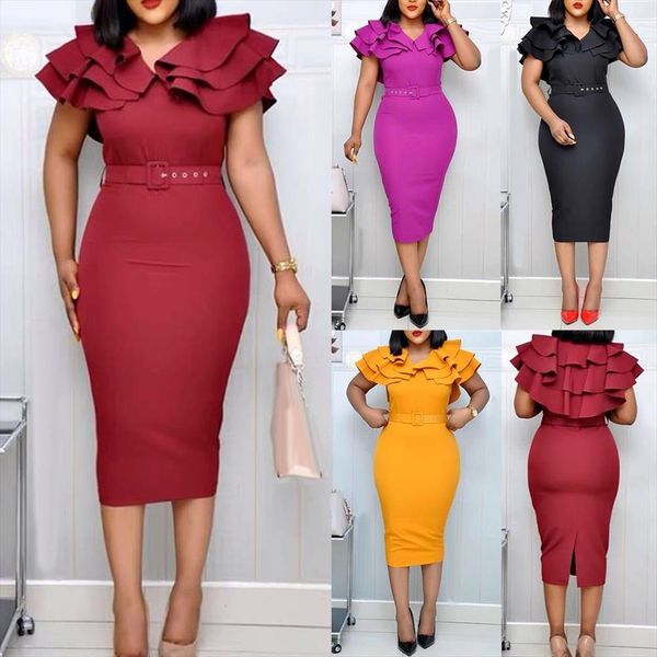 fashion dresses summer office solid women cami color v neck short ruffled sleeve belt bodycon midi dress vestidos, White
fashion dresses summer office solid women cami color v neck short ruffled sleeve belt bodycon midi dress vestidos, White