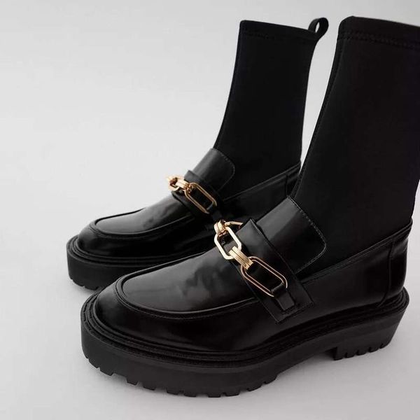 boots knitted stretch ankle women's autumn 2021 thick bottom chain metal buckle boat socks heel, Black
boots knitted stretch ankle women's autumn 2021 thick bottom chain metal buckle boat socks heel, Black