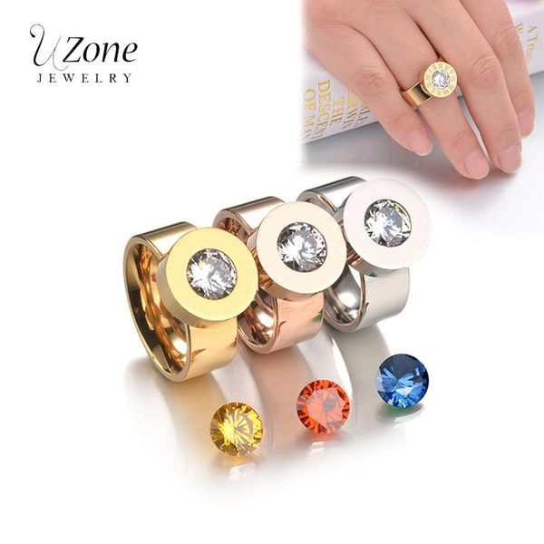 wedding rings uzone replaceable birthday stone 3 color cz stainless steel ring for women gift party jewelry drop shippng, Slivery;golden 
wedding rings uzone replaceable birthday stone 3 color cz stainless steel ring for women gift party jewelry drop shippng, Slivery;golden
