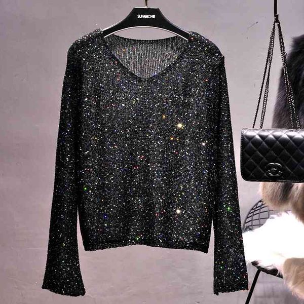 knits sequined bingbing winky cut-out thin sweater shirt v-neck flash bell-sleeve women's clothing spring pullovers blusas, White
knits sequined bingbing winky cut-out thin sweater shirt v-neck flash bell-sleeve women's clothing spring pullovers blusas, White