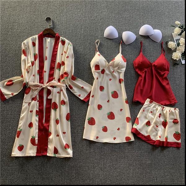 4 pieces set pajamas satin women sleepwear summer pyjama mujer pyjamas for female, Black;red
4 pieces set pajamas satin women sleepwear summer pyjama mujer pyjamas for female, Black;red