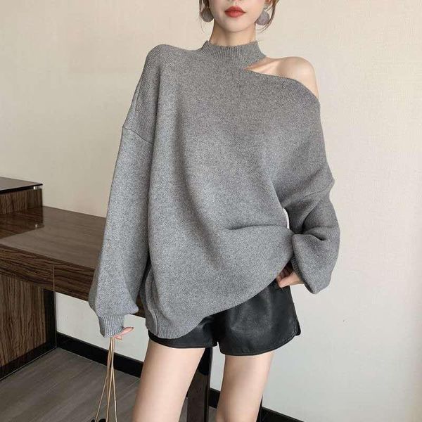 women's sweaters 2021 spring high neck pullover leaky shoulder sweater women irregular halterneck, White;black
women's sweaters 2021 spring high neck pullover leaky shoulder sweater women irregular halterneck, White;black