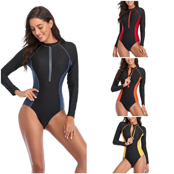women's swimwear women long sleeve one piece swimsuit zipper surfing bathing suit womens athletic training rashguard, White;black
women's swimwear women long sleeve one piece swimsuit zipper surfing bathing suit womens athletic training rashguard, White;black
