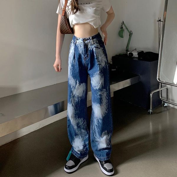 women's jeans european and american style tie-dye wide-leg female girl chic design sense niche straight loose high street, Blue
women's jeans european and american style tie-dye wide-leg female girl chic design sense niche straight loose high street, Blue