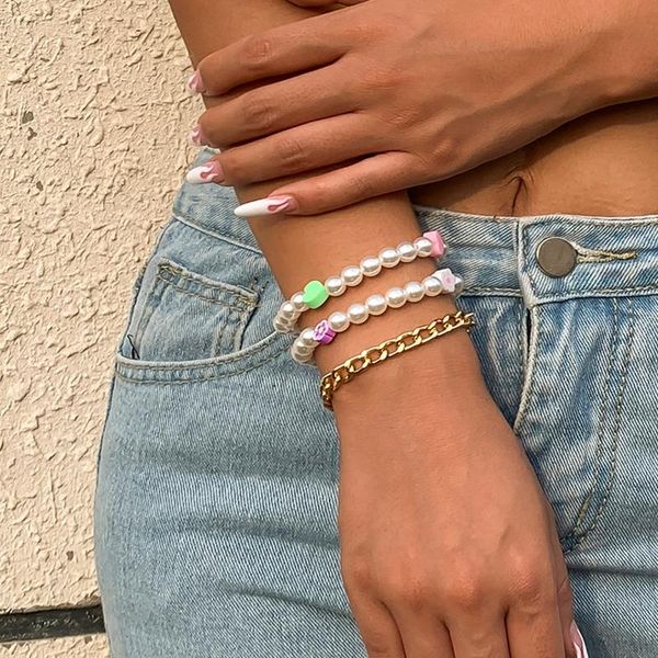 link, chain 3 pcs/set personality bohemian style white imitation pearl love heart-shaped flower women wrist bracelet jewelry accessory, Black
link, chain 3 pcs/set personality bohemian style white imitation pearl love heart-shaped flower women wrist bracelet jewelry accessory, Black