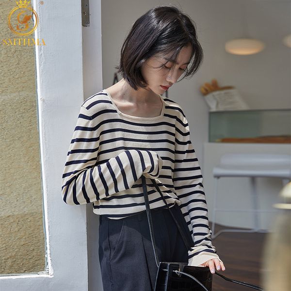 spring autumn women's vintage square collar blue striped sweaters fashion korean style knitting casual 210520, White;black
spring autumn women's vintage square collar blue striped sweaters fashion korean style knitting casual 210520, White;black