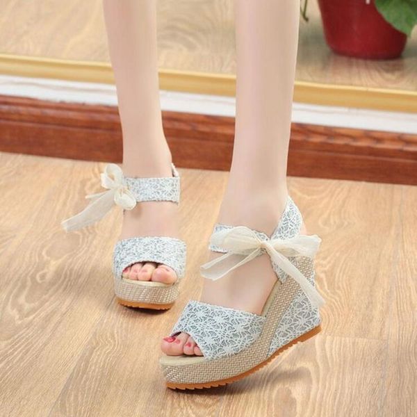 women sandals summer wedge female bohemia ladies platform bowknot ankle strap girls shoes open toe woman high heel sandal, Black