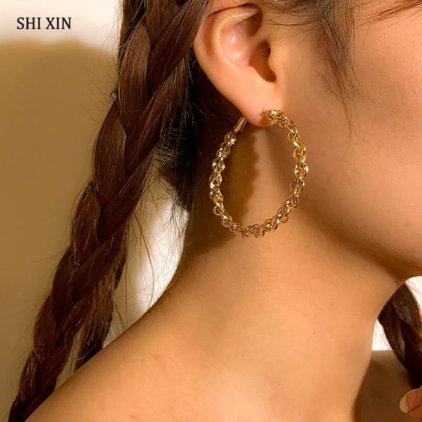 hoop & huggie shixin punk twisted chain large earrings for women fashion big round 2021 gold/silver color circle earring jewelry, Golden;silver
hoop & huggie shixin punk twisted chain large earrings for women fashion big round 2021 gold/silver color circle earring jewelry, Golden;silver