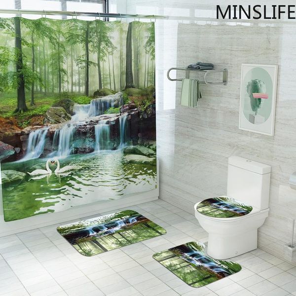 green shower curtain set non-slip bathroom mat bathing sets toilet cover rugs flannel carpet forest landscape pattern curtains
green shower curtain set non-slip bathroom mat bathing sets toilet cover rugs flannel carpet forest landscape pattern curtains