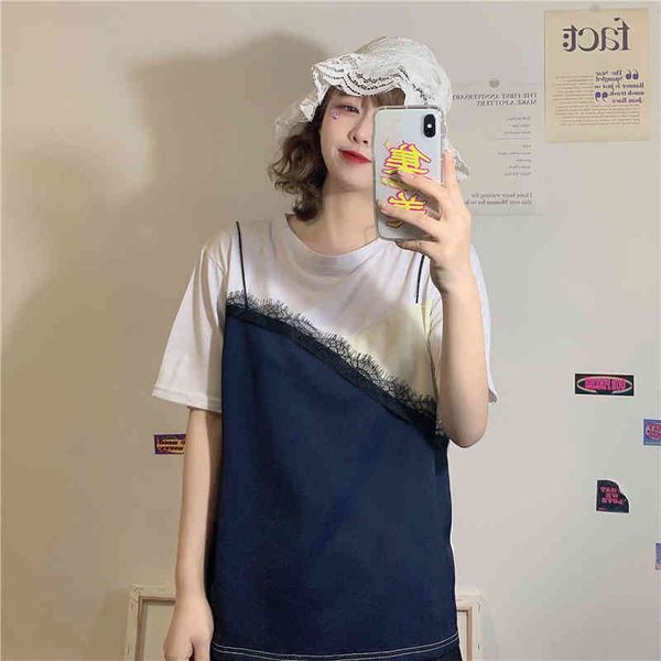 cotton patckwork fashion basic short sleeve regular spring sweet vintage female women t-shirts 210522, White
cotton patckwork fashion basic short sleeve regular spring sweet vintage female women t-shirts 210522, White