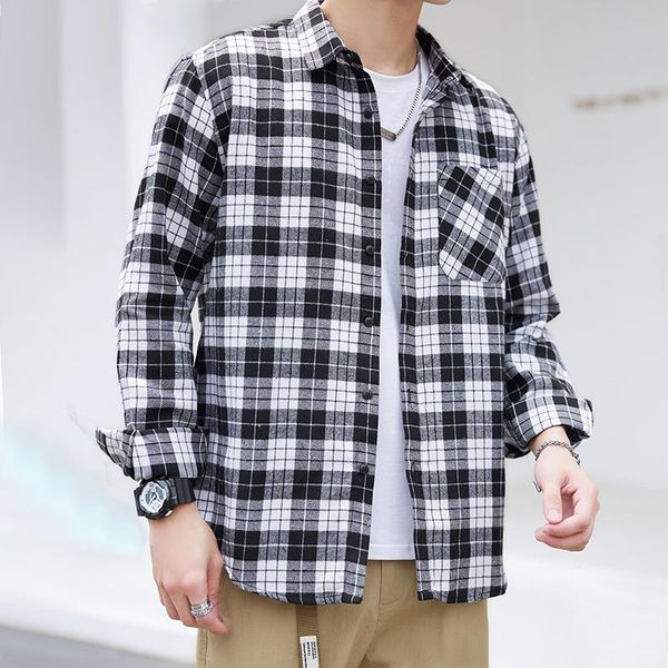 men's casual shirts long sleeve pocket design shirt fashion personality lattice all-match breathable small fresh student cardigan top, White;black
men's casual shirts long sleeve pocket design shirt fashion personality lattice all-match breathable small fresh student cardigan top, White;black