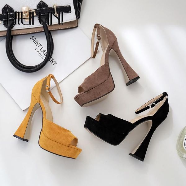 sandals 2021 suede peep toes thick soled wineglass heel women's solid color simple high heels summer casual belt buckle, Black
sandals 2021 suede peep toes thick soled wineglass heel women's solid color simple high heels summer casual belt buckle, Black