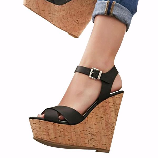 minan ser , shoes, women's wedge sandals, high heels, 16cm black sandals