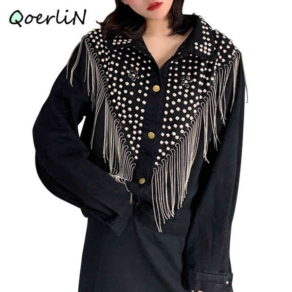jacket plus size autumn streetwear denim women hand-studded rivet tassel chain short jeans jacket loose casual black coats, Black;brown
jacket plus size autumn streetwear denim women hand-studded rivet tassel chain short jeans jacket loose casual black coats, Black;brown