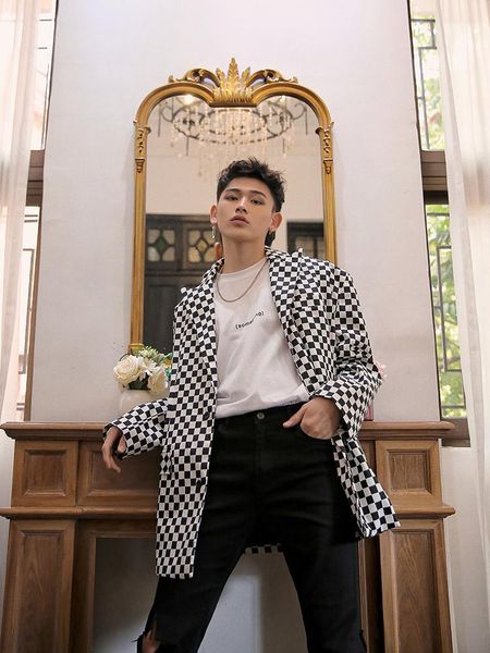 men's suits & blazers 2021 clothing fashion gd bigbang hair stylist personality oversize black white checked suit jacket singer costume, White;black
men's suits & blazers 2021 clothing fashion gd bigbang hair stylist personality oversize black white checked suit jacket singer costume, White;black