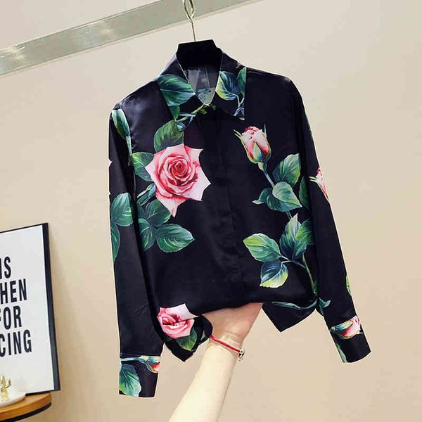 shirt rose flower black spring women shirts fashion turn-down collar up mujer, White
shirt rose flower black spring women shirts fashion turn-down collar up mujer, White