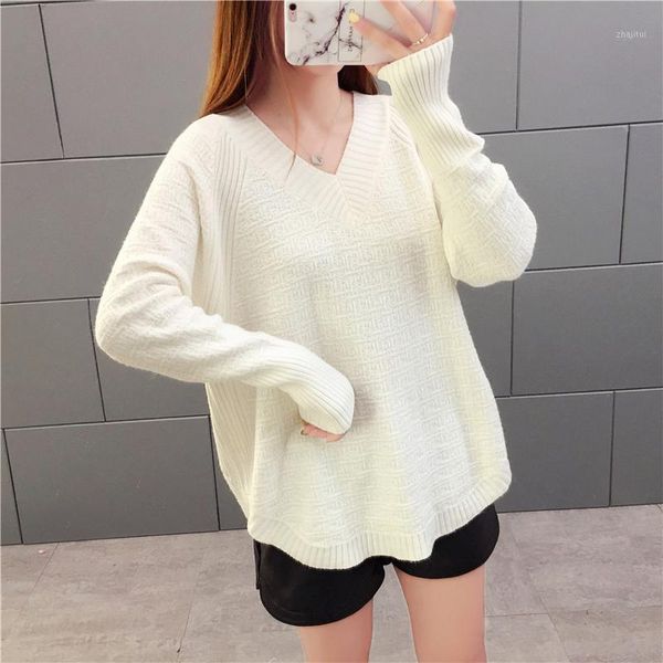 women's sweaters sweater loose v-neck pullover female winter knit plus size, White;black
women's sweaters sweater loose v-neck pullover female winter knit plus size, White;black