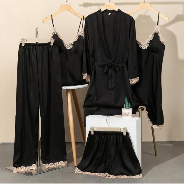women's sleepwear 5 pieces pajamas suit for women satin ice silk pyjamas v-neck summer sleep shirt loose loungewear night hom, Black;red
women's sleepwear 5 pieces pajamas suit for women satin ice silk pyjamas v-neck summer sleep shirt loose loungewear night hom, Black;red