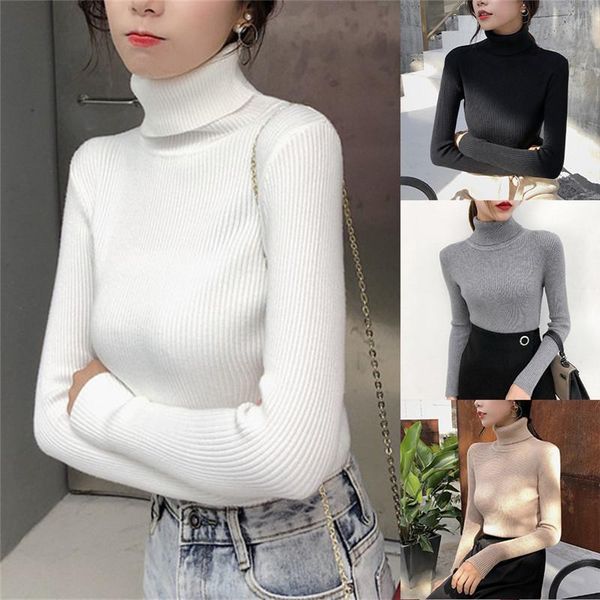 women's sweaters 2021 fall/winter stretch sweater knitted turtleneck casual slim ladies long sleeved pullover, White;black
women's sweaters 2021 fall/winter stretch sweater knitted turtleneck casual slim ladies long sleeved pullover, White;black