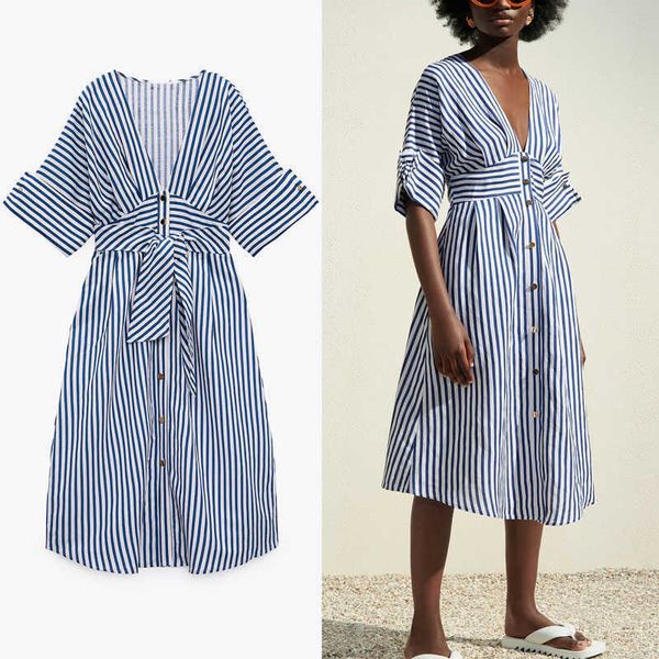 za summer blue striped long dress women vintage short sleeve v neck tied office lady dresses fashion button up woman dress 210602, Black;gray
za summer blue striped long dress women vintage short sleeve v neck tied office lady dresses fashion button up woman dress 210602, Black;gray