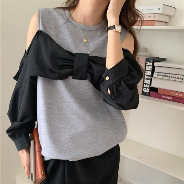 women's hoodies & sweatshirts patchwork puff sleeve off shoulder women bow cotton fashion 2021 chic casual autumn loose lady, Black
women's hoodies & sweatshirts patchwork puff sleeve off shoulder women bow cotton fashion 2021 chic casual autumn loose lady, Black
