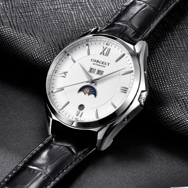 wristwatches moon phase watch mens corgeut 41mm fashtion automatic mechanical 316l stainless steel case men, Slivery;brown
wristwatches moon phase watch mens corgeut 41mm fashtion automatic mechanical 316l stainless steel case men, Slivery;brown