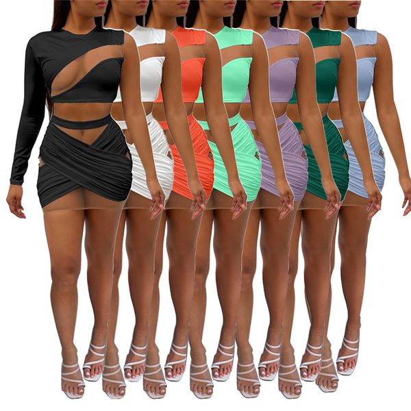 women casual two piece dress fashion trend one-shoulder long sleeves cross skirts sets designer summer female mesh splicing skinny suits, White
women casual two piece dress fashion trend one-shoulder long sleeves cross skirts sets designer summer female mesh splicing skinny suits, White