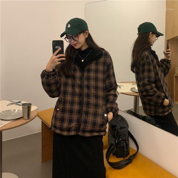 women's wool & blends 2021 zipper harajuku winter plaid thicken section korean women positive and negative wear on both sides cotton co, Black
women's wool & blends 2021 zipper harajuku winter plaid thicken section korean women positive and negative wear on both sides cotton co, Black