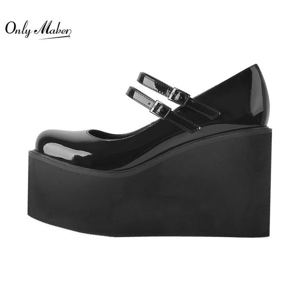 dress shoes onlymaker women's high heel platform round toe patent leather wedges pumps double buckle fashion, Black
dress shoes onlymaker women's high heel platform round toe patent leather wedges pumps double buckle fashion, Black