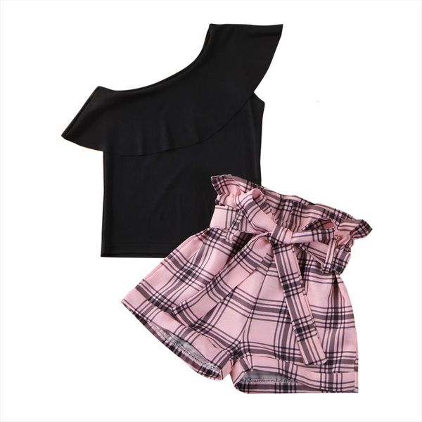 2 7y baby girls clothes sets girl one shoulder ruffles t shirts newbron toddler plaid print bow shorts 2pcs, White
2 7y baby girls clothes sets girl one shoulder ruffles t shirts newbron toddler plaid print bow shorts 2pcs, White