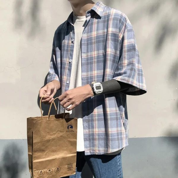 men's casual shirts fashion plaid shirt men oversize high street japan basic short sleeve loose summer punk harajuku male, White;black
men's casual shirts fashion plaid shirt men oversize high street japan basic short sleeve loose summer punk harajuku male, White;black