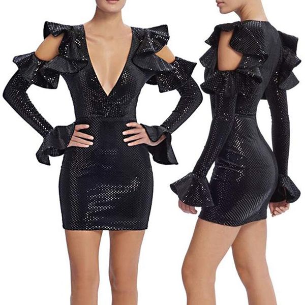 casual dresses explosion models fashion women's hollow sleeves deep v sequins black dress bag hip female s-xl, Black;gray
casual dresses explosion models fashion women's hollow sleeves deep v sequins black dress bag hip female s-xl, Black;gray