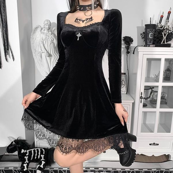 casual dresses fashion women velvet vintage dress high waist lace trim a-line solid black purple gothic long sleeve party, Black;gray
casual dresses fashion women velvet vintage dress high waist lace trim a-line solid black purple gothic long sleeve party, Black;gray