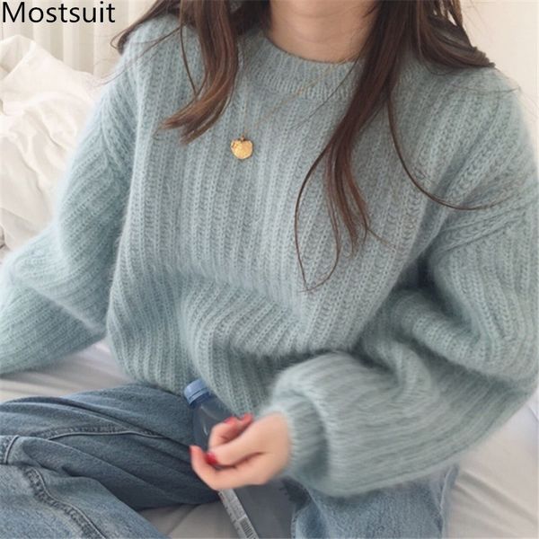 winter thicken faux mink knitted korean sweaters pullover women long sleeve o-neck solid simple fashion ladies sweater 210518, White;black
winter thicken faux mink knitted korean sweaters pullover women long sleeve o-neck solid simple fashion ladies sweater 210518, White;black