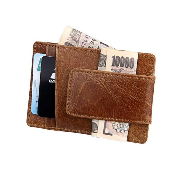 card holders retro genuine leather holder with cash clip cow men's id wallet box men no zipper vintage, Brown;gray
card holders retro genuine leather holder with cash clip cow men's id wallet box men no zipper vintage, Brown;gray