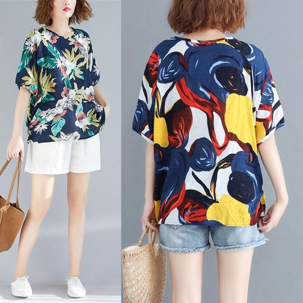 women's t-shirt retro literature cotton and printed summer loose large short sleeve floral trend, White
women's t-shirt retro literature cotton and printed summer loose large short sleeve floral trend, White