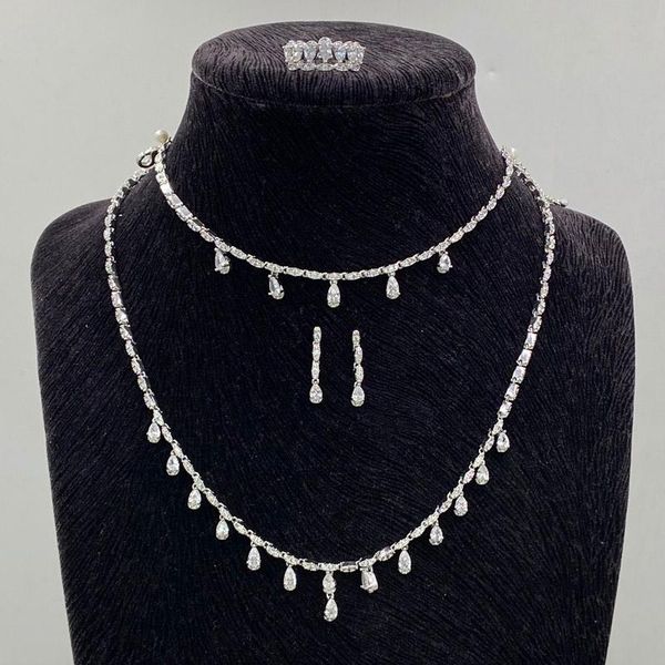 earrings & necklace lanyika jewelry set artistic water drop tassel zircon micro pave with bracelet and ring for woman wedding gift, Silver
earrings & necklace lanyika jewelry set artistic water drop tassel zircon micro pave with bracelet and ring for woman wedding gift, Silver