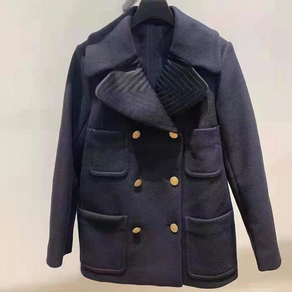 women's wool & blends 2021 winter navy blue double-breasted blazer jacket solid color multi-pocket coat, Black
women's wool & blends 2021 winter navy blue double-breasted blazer jacket solid color multi-pocket coat, Black