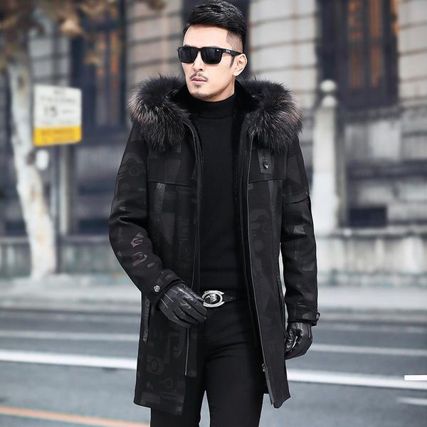 men's leather & faux real fur coat men warm parka natural liner raccoon collar hooded plus size winter 650 yy628, Black 
men's leather & faux real fur coat men warm parka natural liner raccoon collar hooded plus size winter 650 yy628, Black
