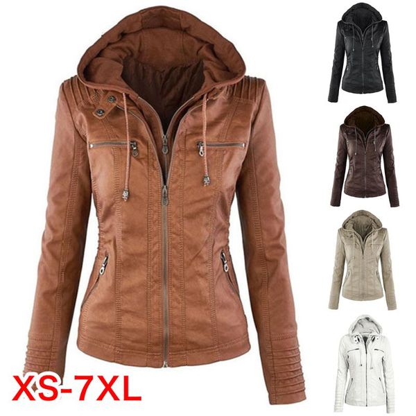 women's leather & faux women long sleeve pu jacket casual stand collar detachable hood short motorcycle coat, Black
women's leather & faux women long sleeve pu jacket casual stand collar detachable hood short motorcycle coat, Black