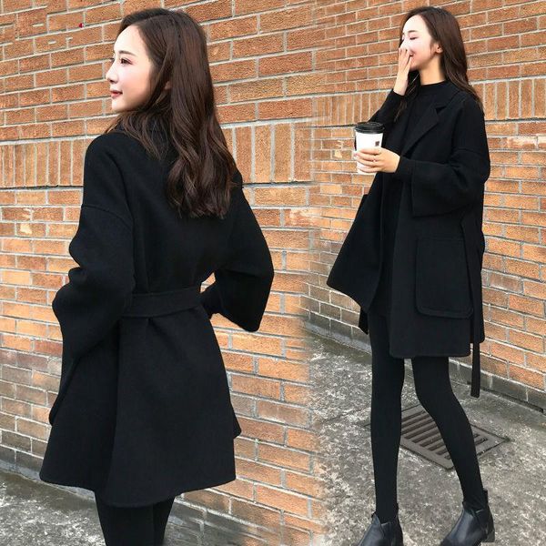 women's wool & blends 2021 women autumn winter vintage blend outerwear lady slim sashes long sleeve mid-long coat female casual solid j, Black
women's wool & blends 2021 women autumn winter vintage blend outerwear lady slim sashes long sleeve mid-long coat female casual solid j, Black