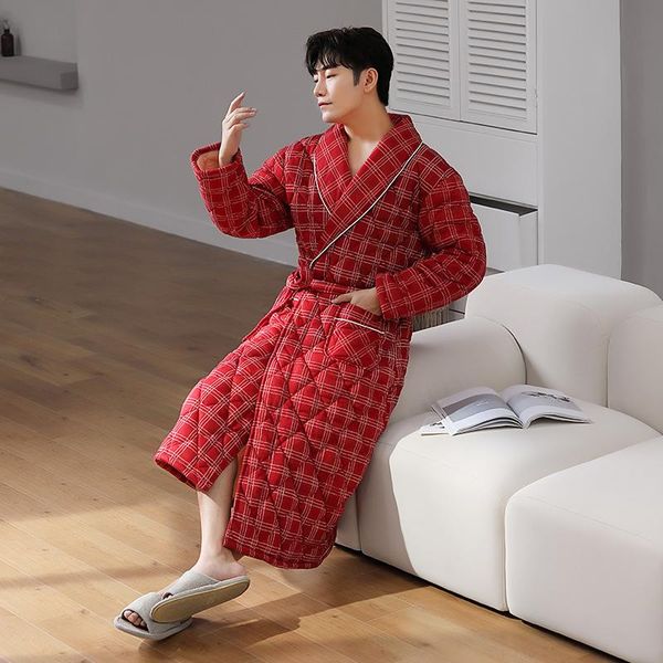 men's sleepwear men winter velvet pajamas 3 layer padded warm home clothing red bathrobe male l-4xl, Black;brown
men's sleepwear men winter velvet pajamas 3 layer padded warm home clothing red bathrobe male l-4xl, Black;brown